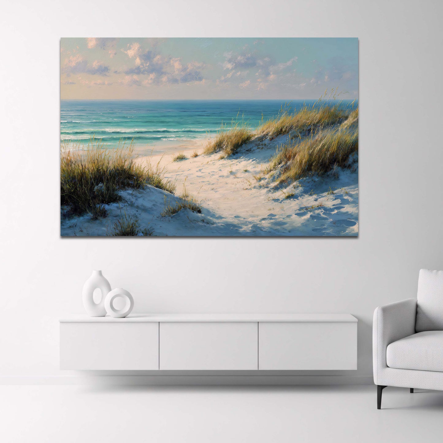 Sanddünen am Meer im Morgenlicht Wandbild