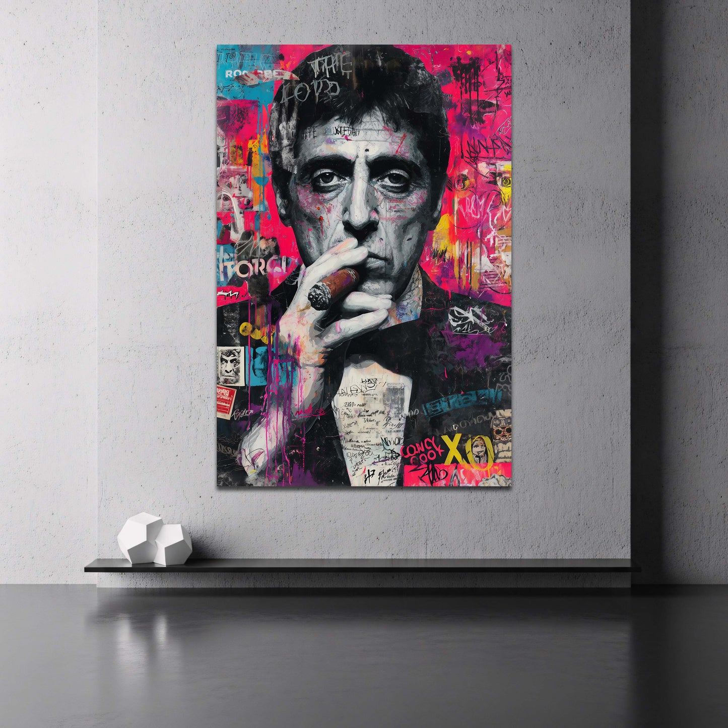 Scarface Pop Art Graffiti intensives Porträt Wandbild