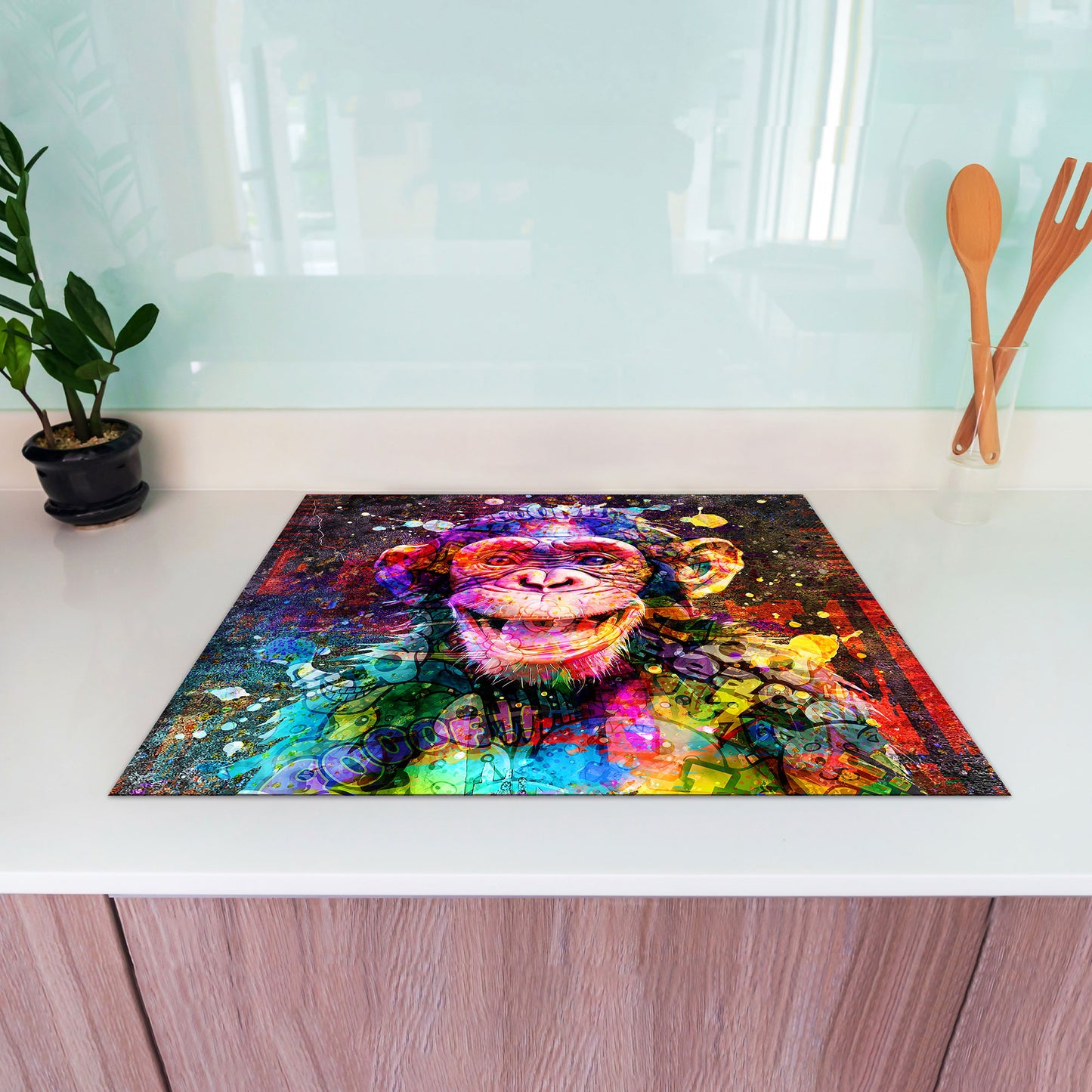 Schimpanse Graffiti Herdabdeckplatte Induktionsschutz für Ceranfeld & Küche Deko