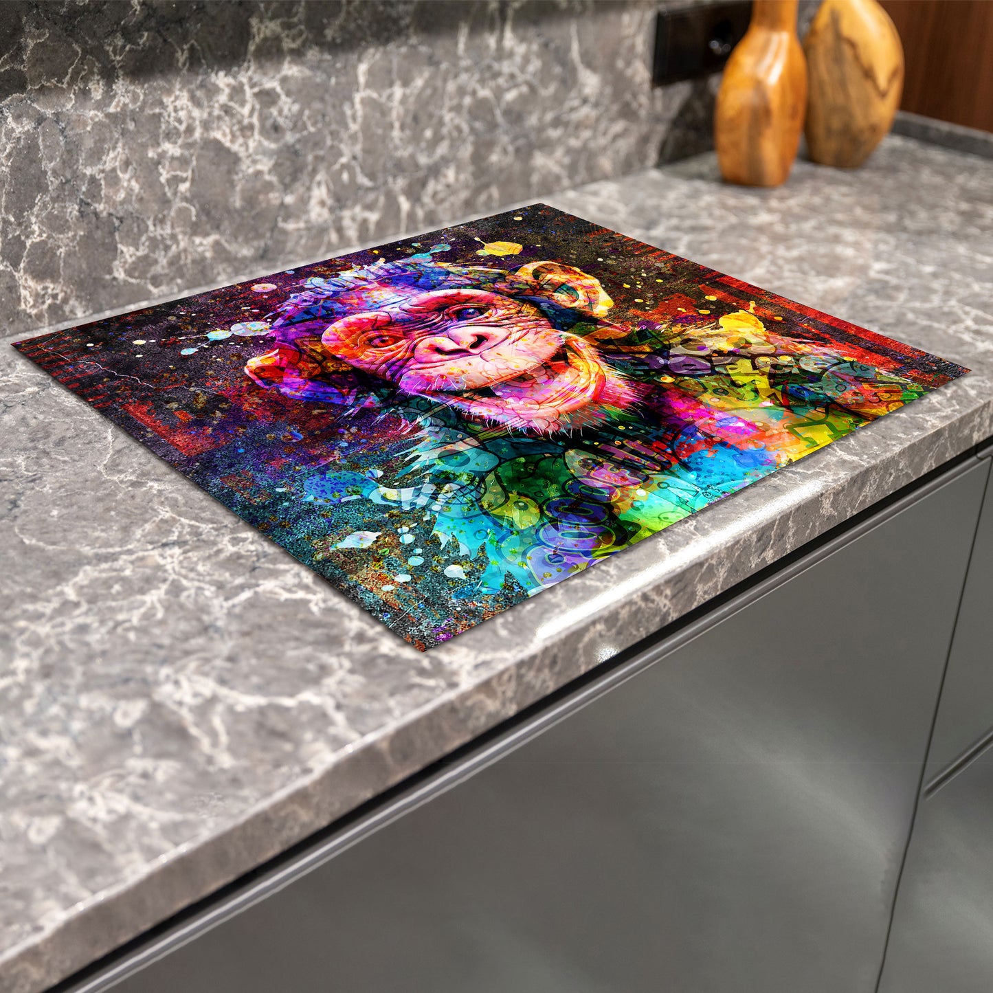 Schimpanse Graffiti Herdabdeckplatte Induktionsschutz für Ceranfeld & Küche Deko