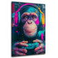 Schimpanse mit Headset und Gamepad in Neon Farben Wandbild