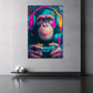 Schimpanse mit Headset und Gamepad in Neon Farben Wandbild