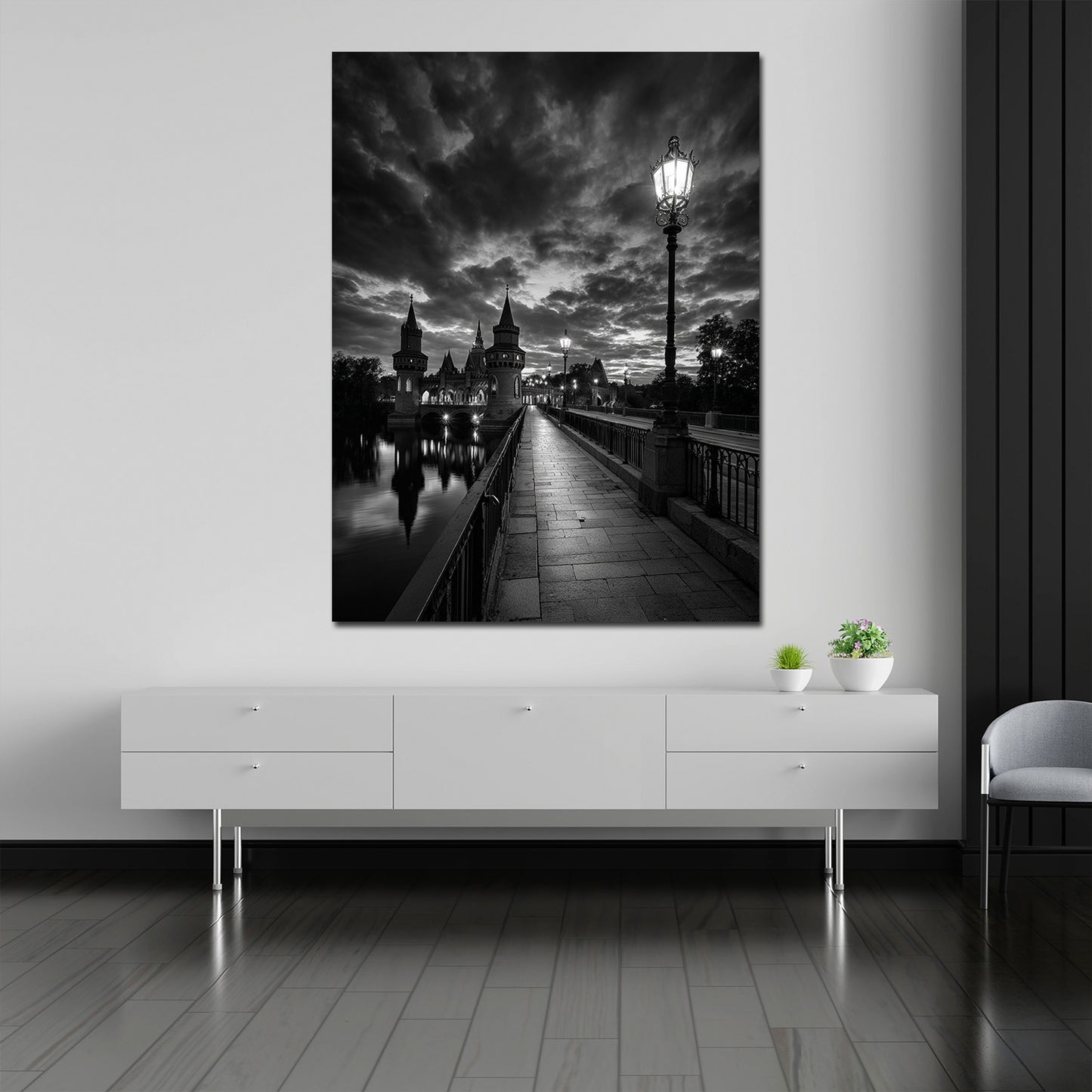 Schlossbrücke Schwerin schwarz weiß historische Architektur Wandbild