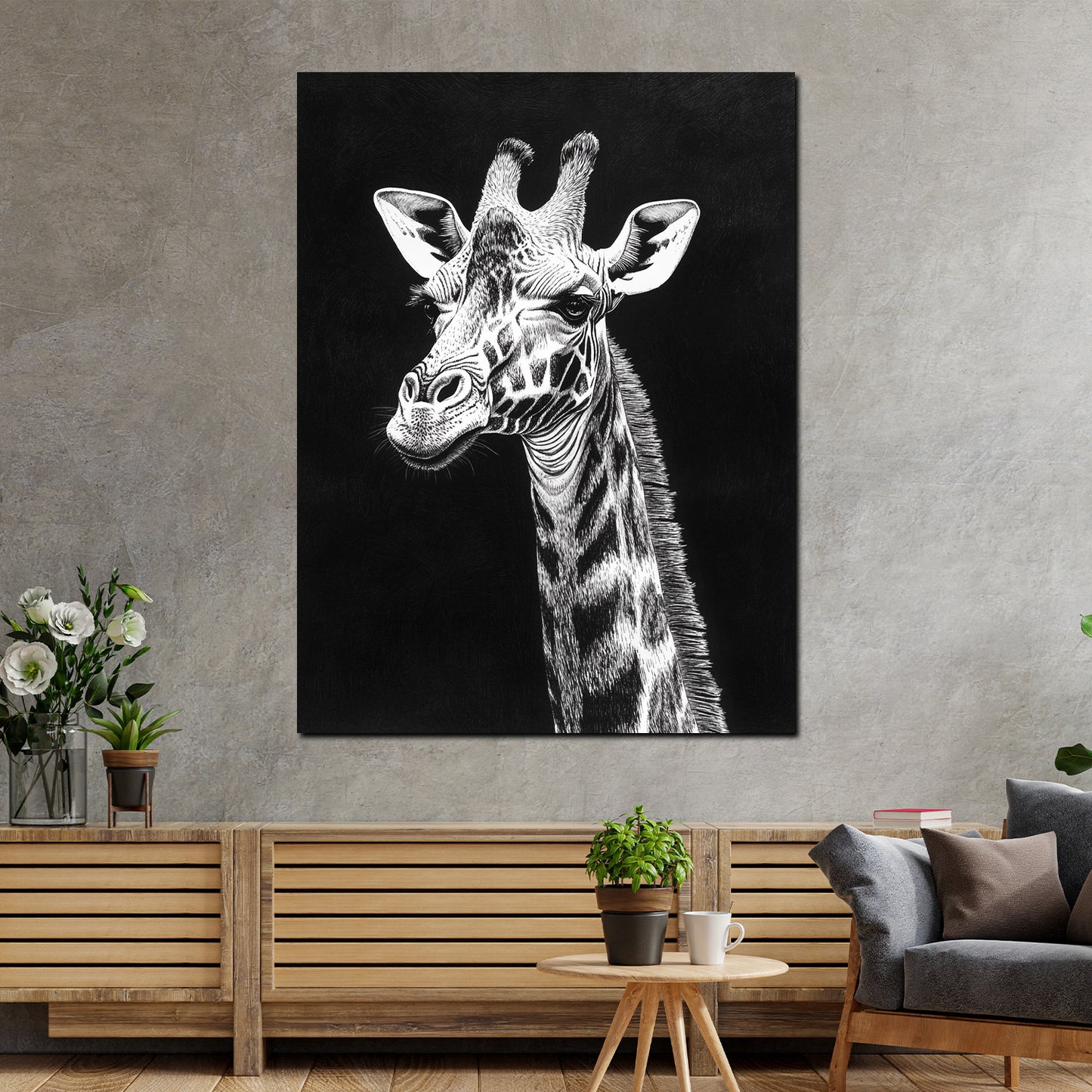 Schwarz Weiß Giraffe Tierporträt Wandbild