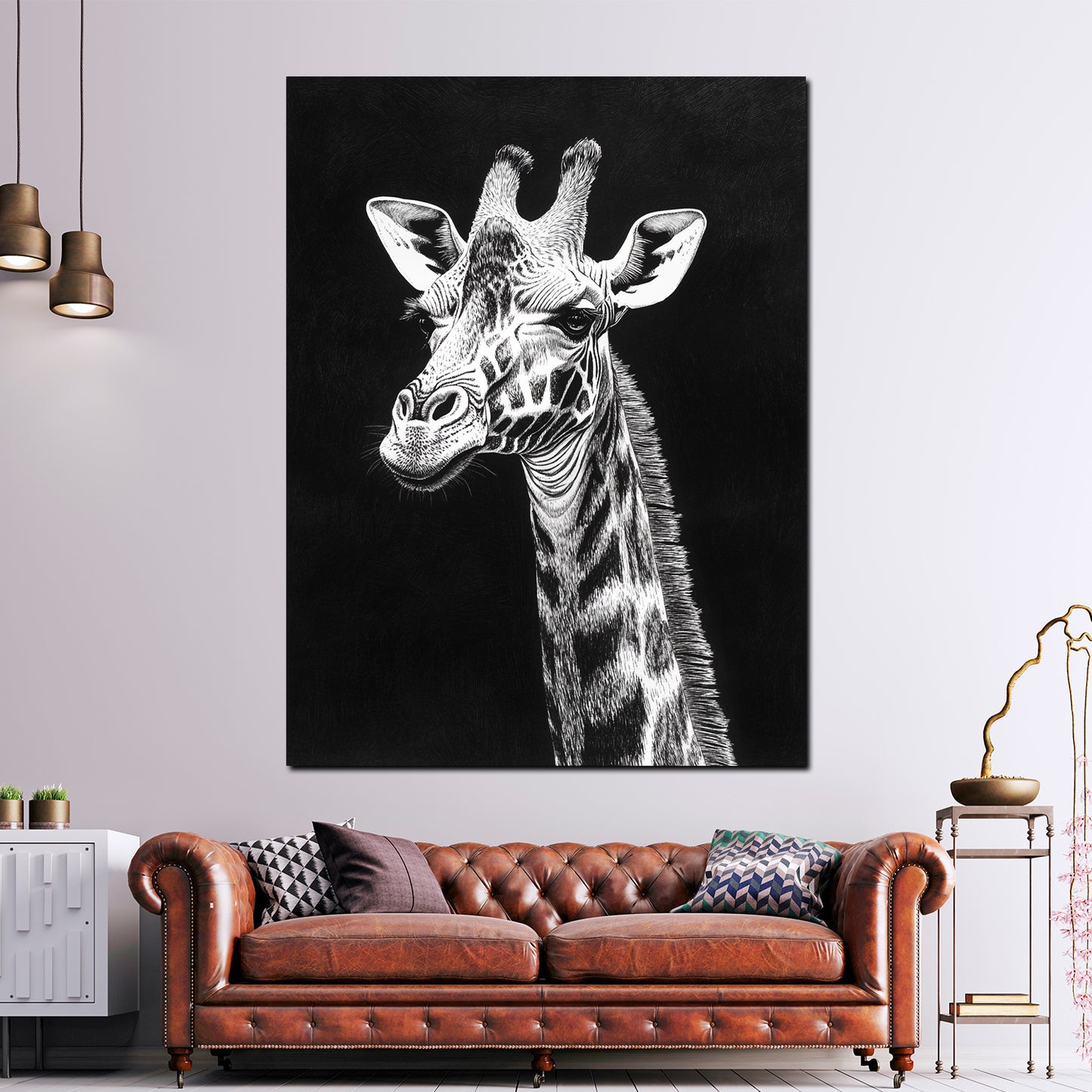 Schwarz Weiß Giraffe Tierporträt Wandbild