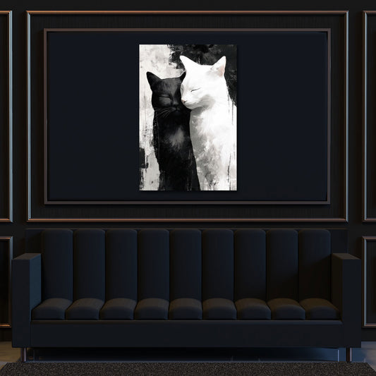 Schwarz weiße Katzen in liebevoller Umarmung Wandbild