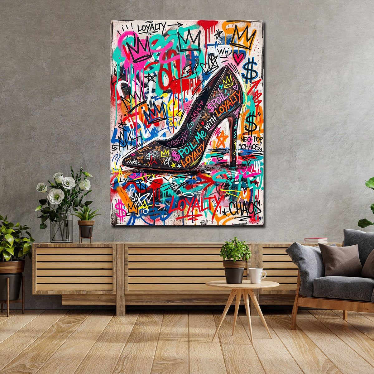 High Heel Loyalty Graffiti Wandbild im Wohnzimmer