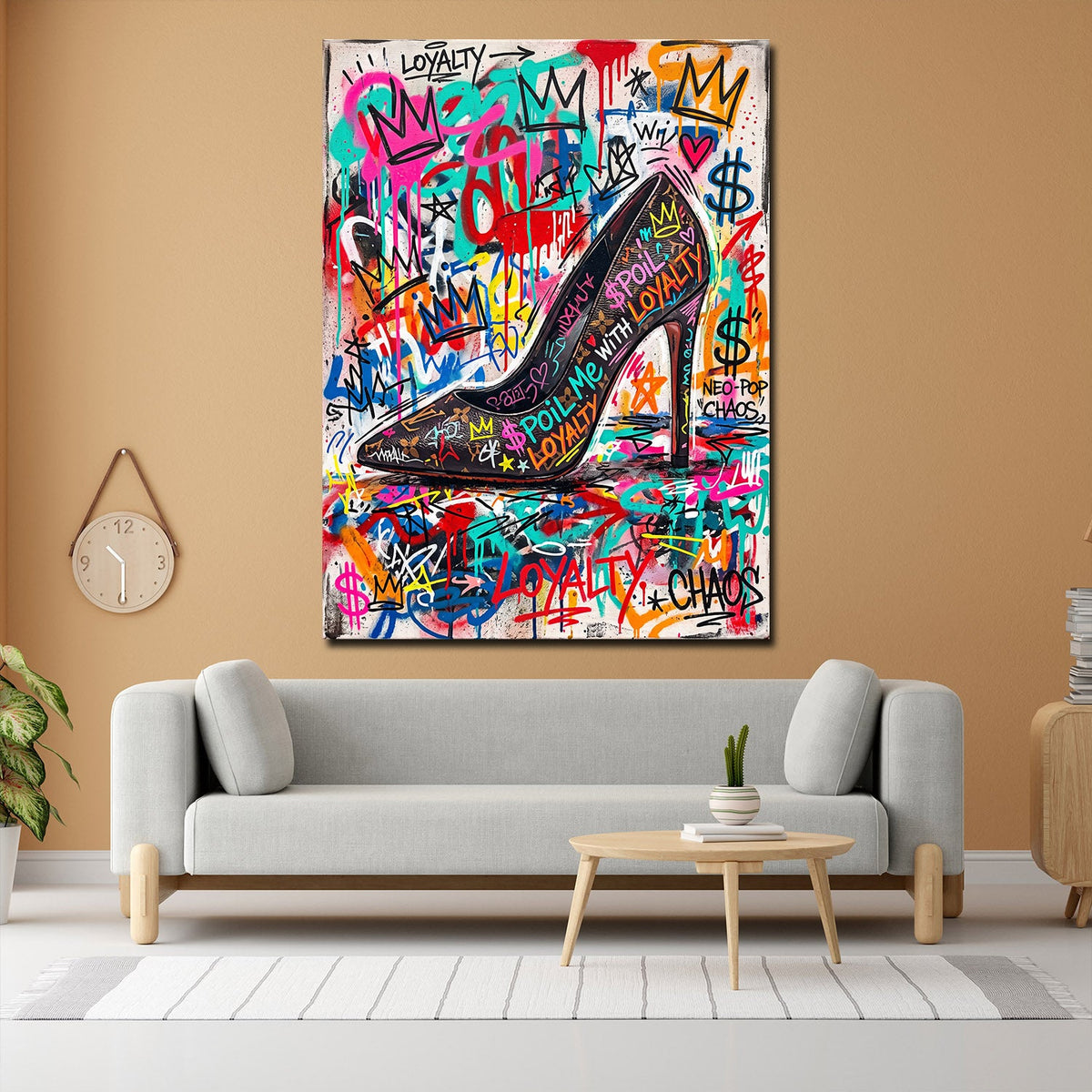 High Heel Loyalty Graffiti Wandbild an der Wand im Raum