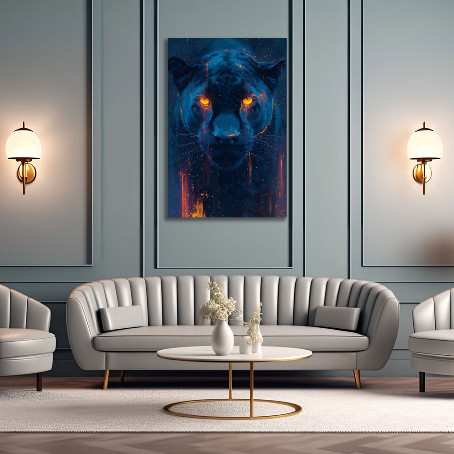 Schwarzer Panther Neon Augen futuristisch Wandbild