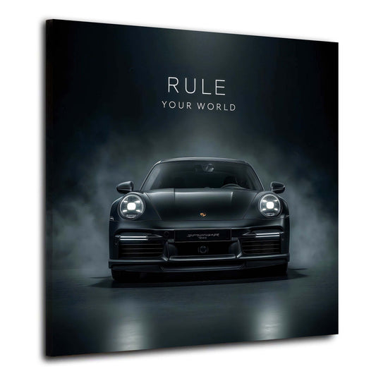 Schwarzer Porsche Rule Your World Motivations Wandbild