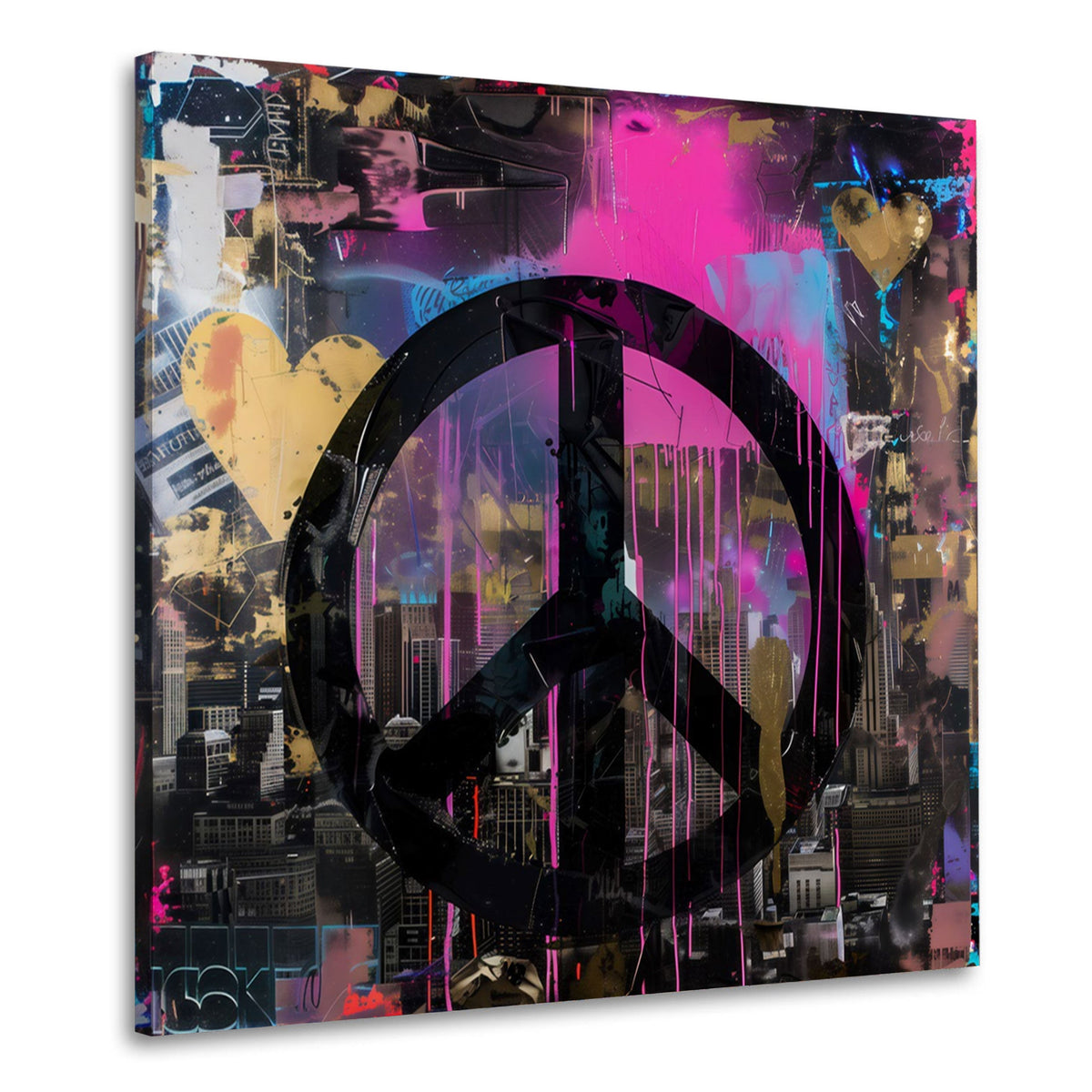 Schwarzes Peace Zeichen auf pinker Graffiti Wand Wandbild