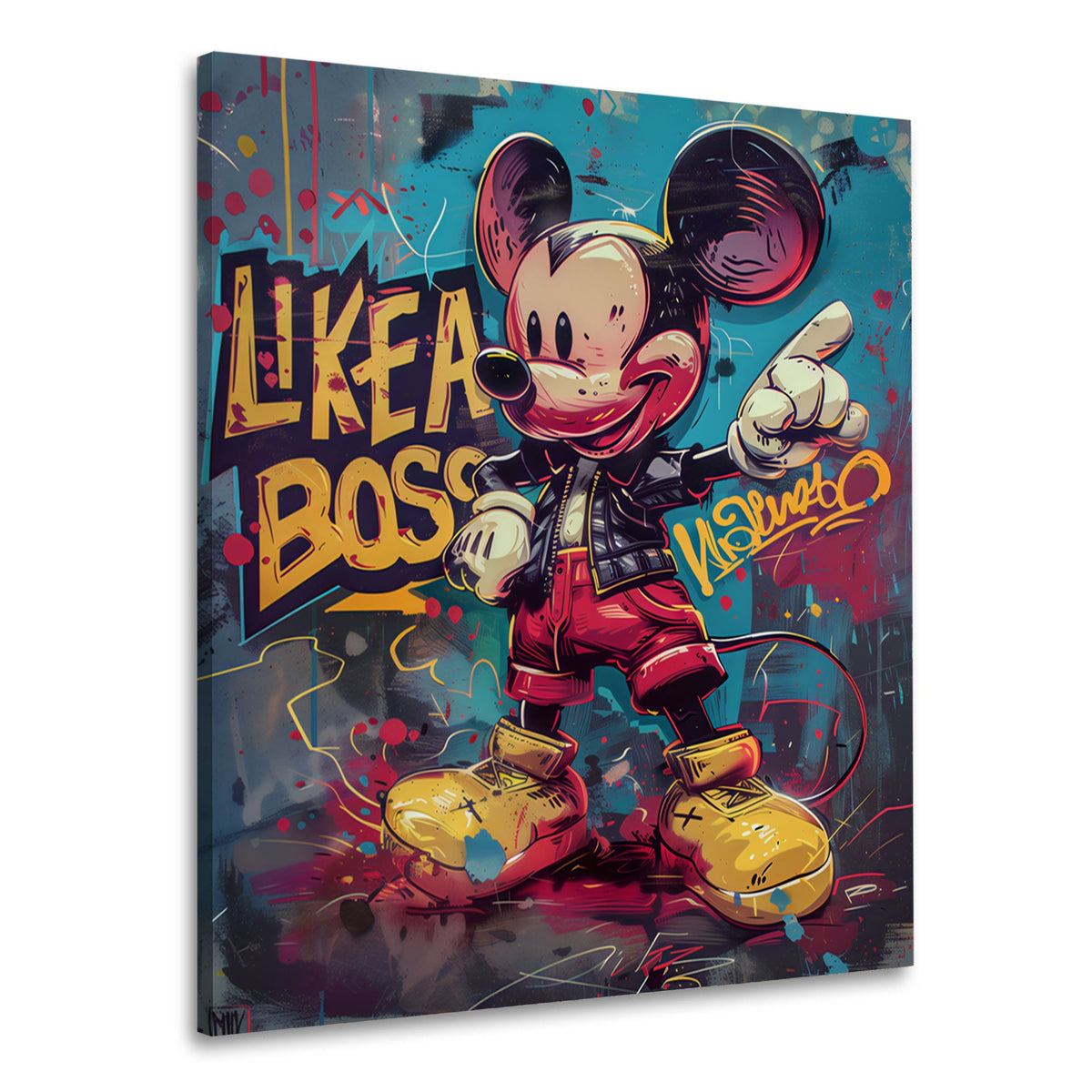 Selbstbewusster Mickey mit Like a Boss Street Art Wandbild