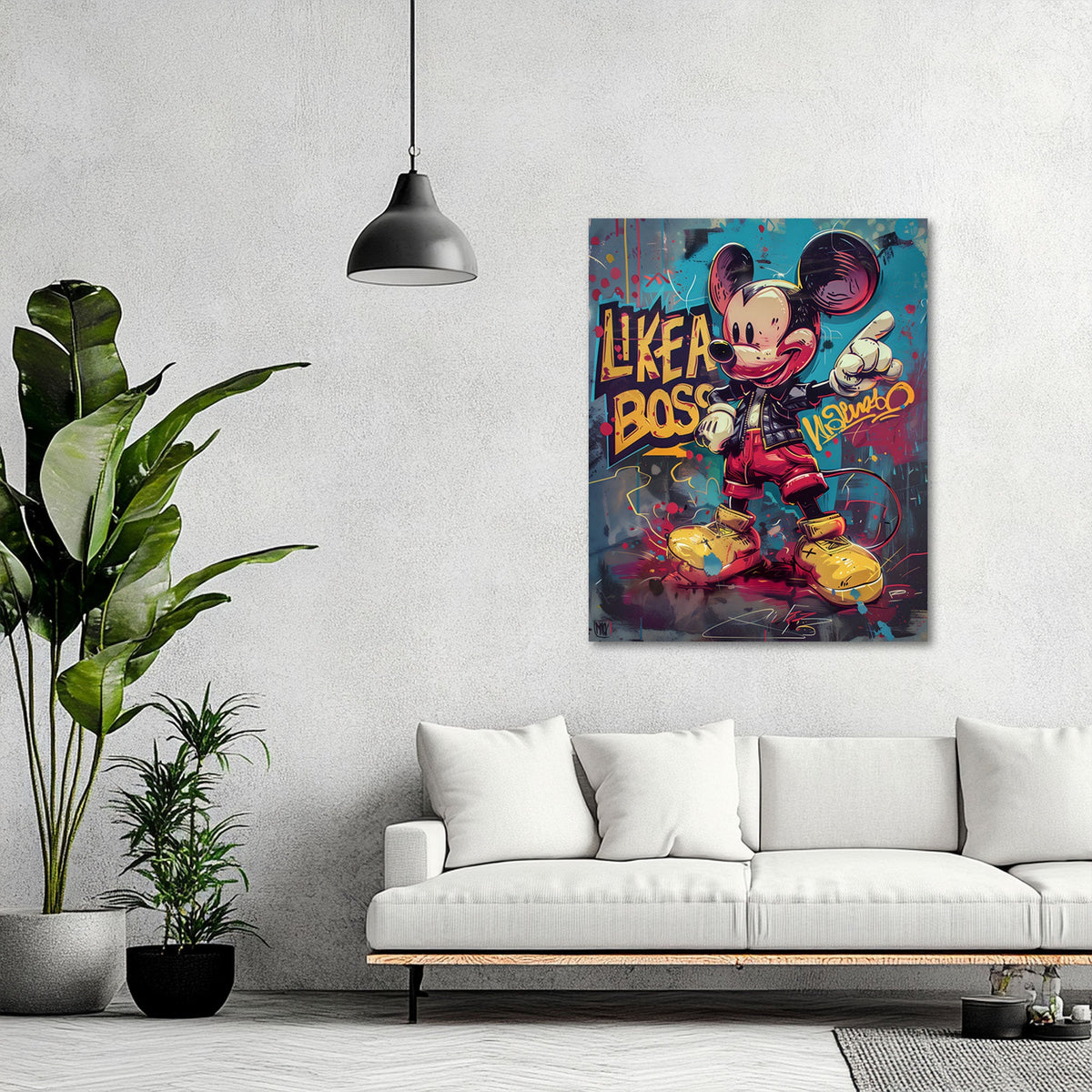 Selbstbewusster Mickey mit Like a Boss Street Art Wandbild