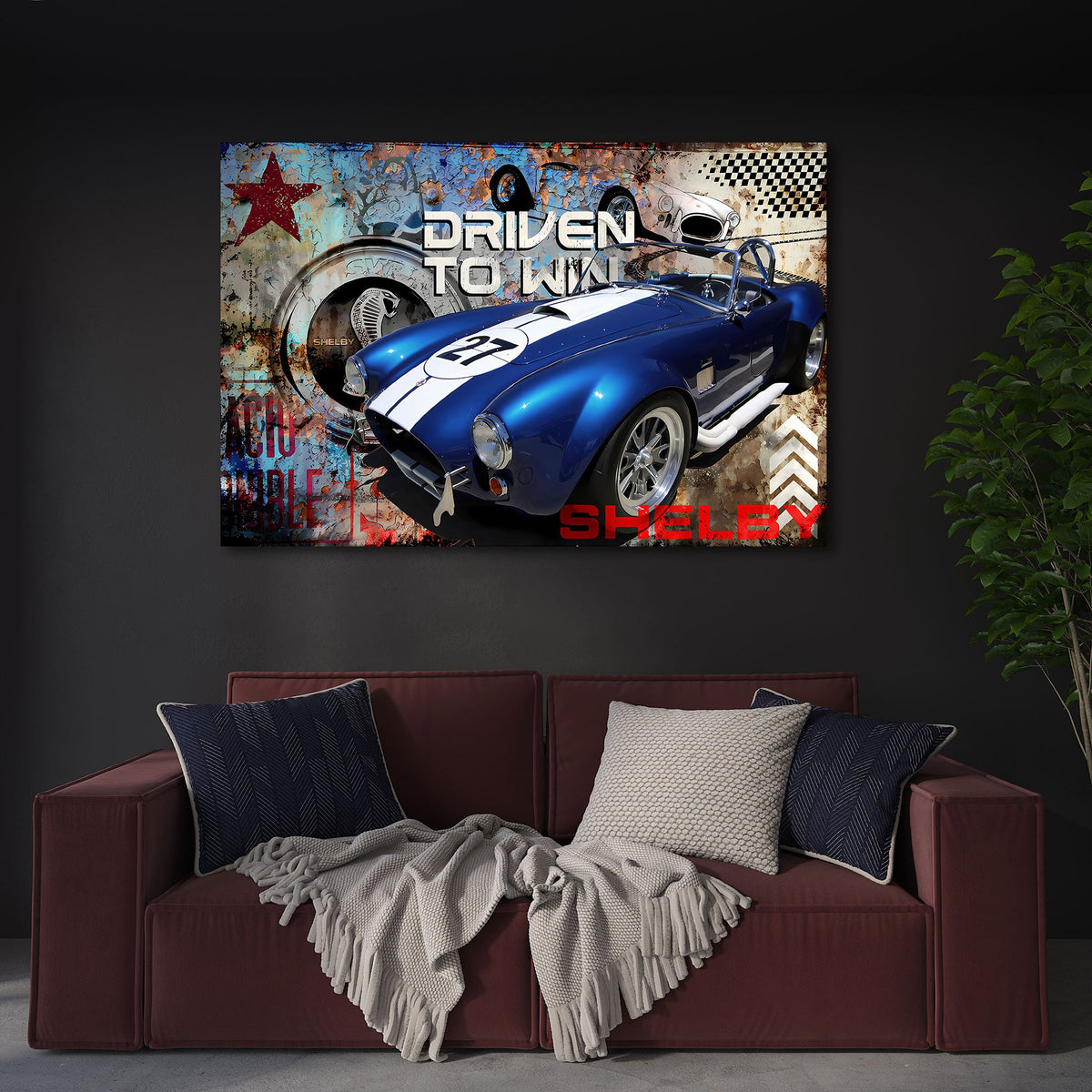 Shelby Cobra Rennwagen als Wandbild im Raum