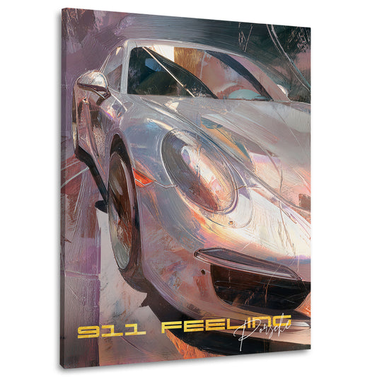 Silberner Sportwagen Porsche Stil Luxus Dynamik Wandbild