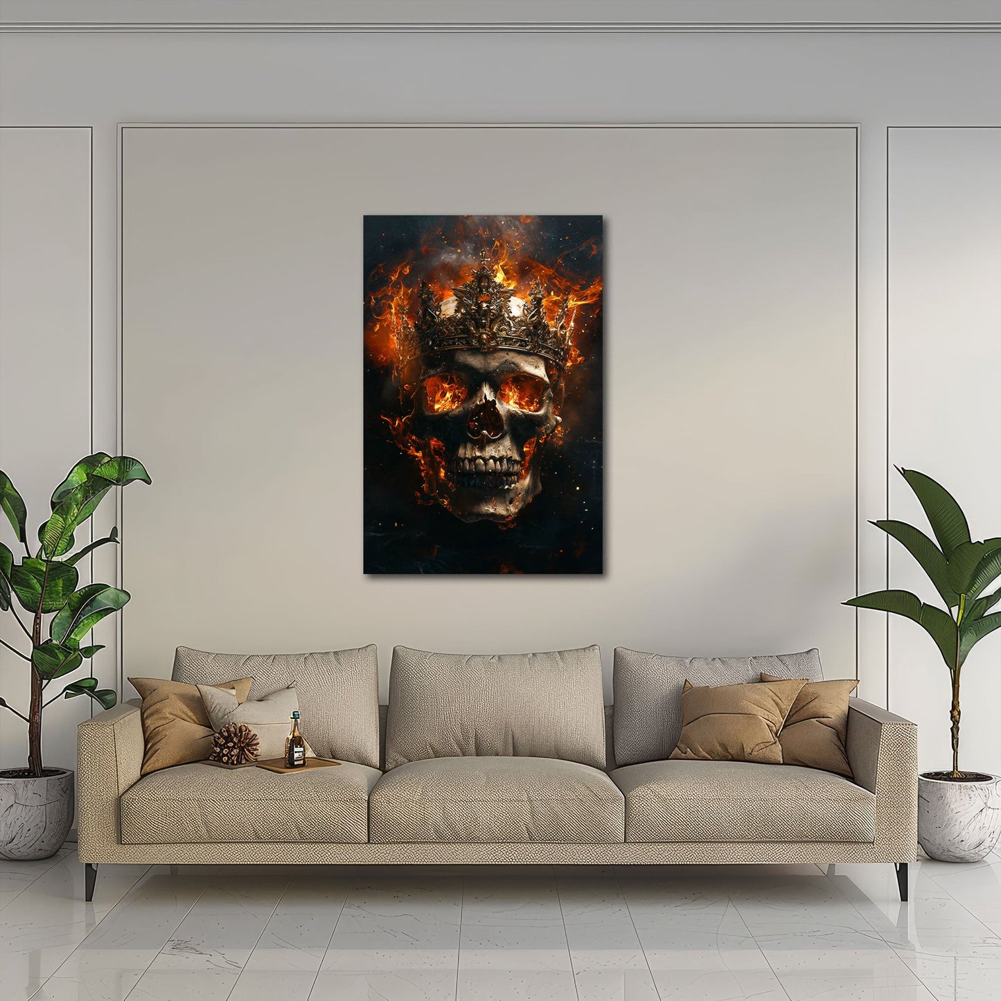 Skull mit Krone dramatisch in kräftigen Tönen Wandbild