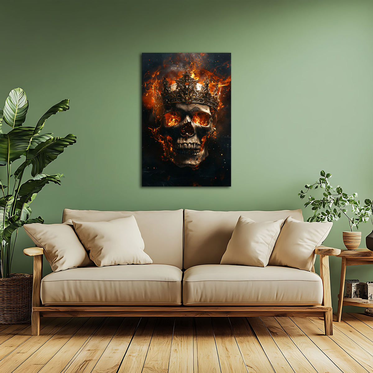 Skull mit Krone dramatisch in kräftigen Tönen Wandbild