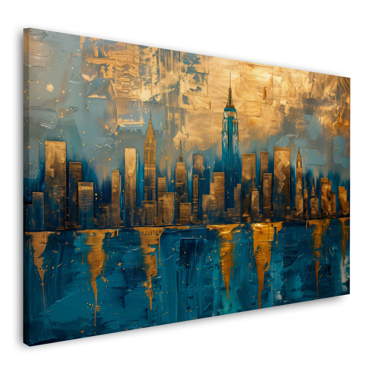 Skyline expressiv und modern in Gold als Wandbild