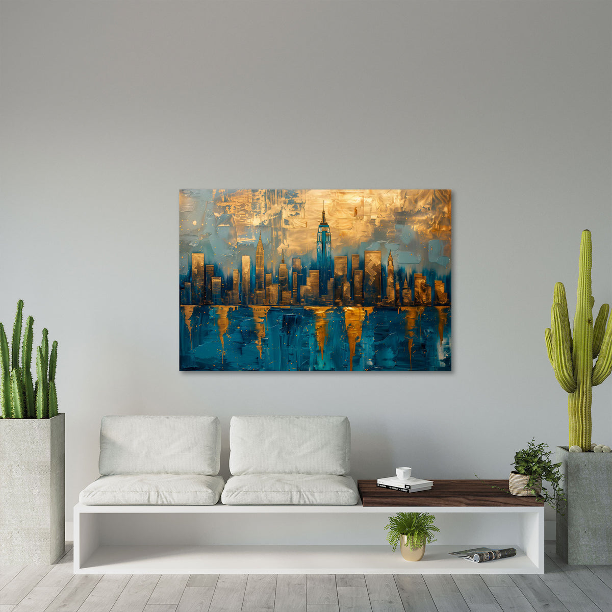 Skyline expressiv und modern in Gold als Wandbild
