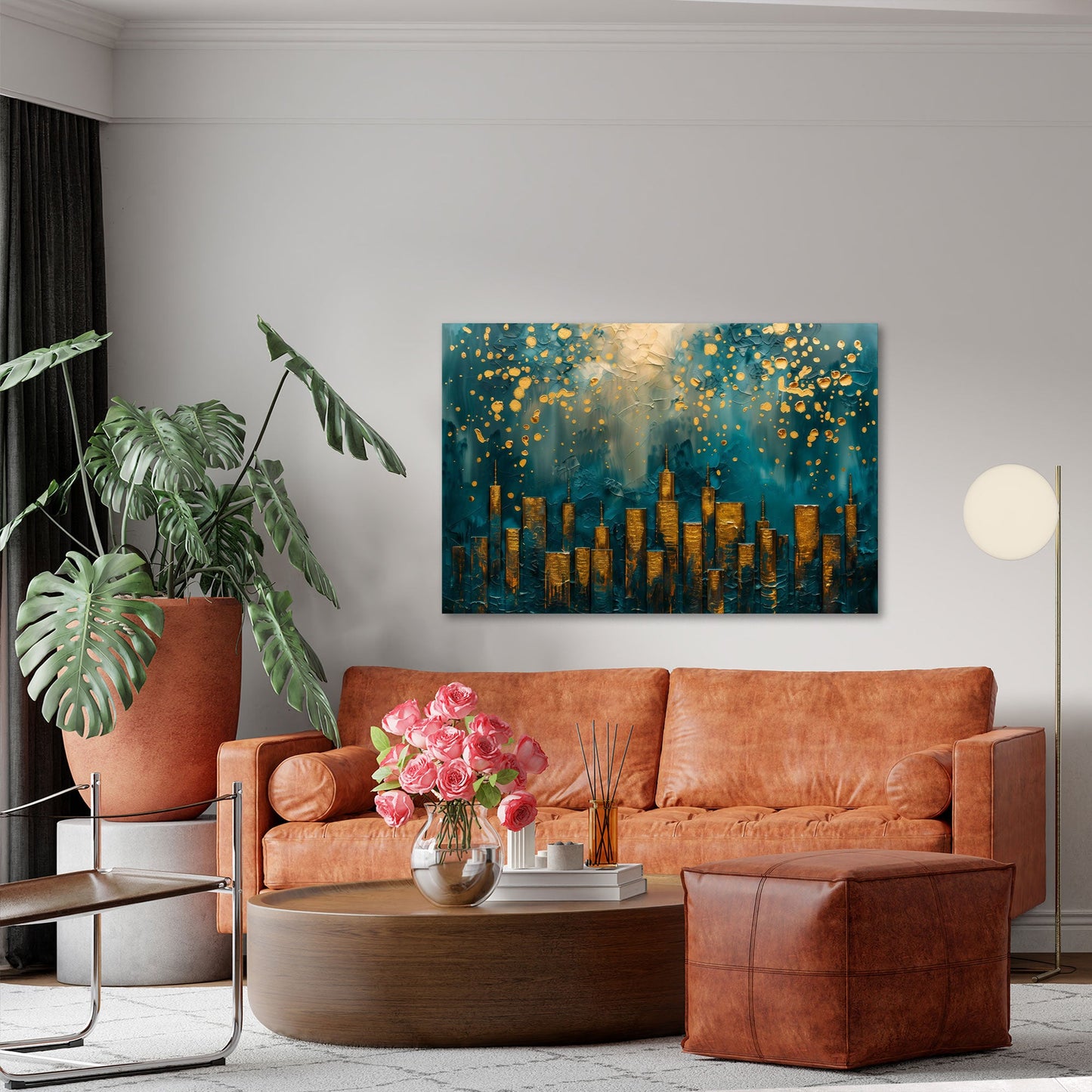Skyline Gold abstrakt und modern in Ölmalerei Wandbild