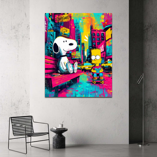 Beagle Comic und Bart in buntem New York Pop Art Wandbild