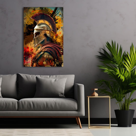 Spartaner Profil Farbspritzer antike Rüstung Wandbild