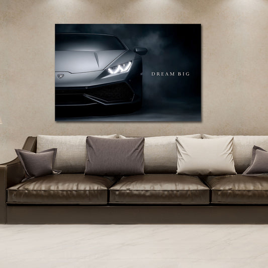 Sportwagen Auto Front im Dunkeln Dream Big Motivation Wandbild