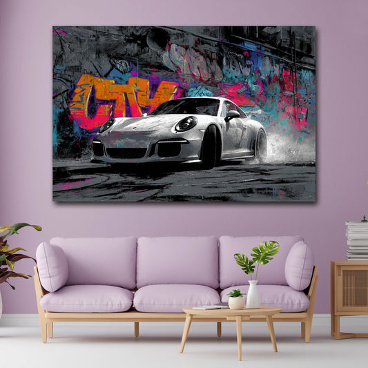 Sportwagen 911 Graffiti Street Art Dynamik Wandbild