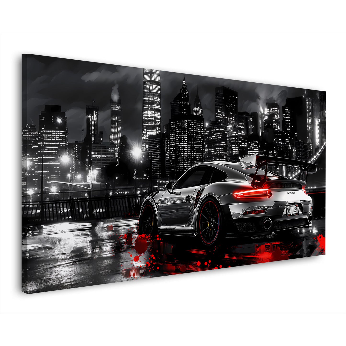 Sportwagen Nacht Skyline Urban Speed Wandbild