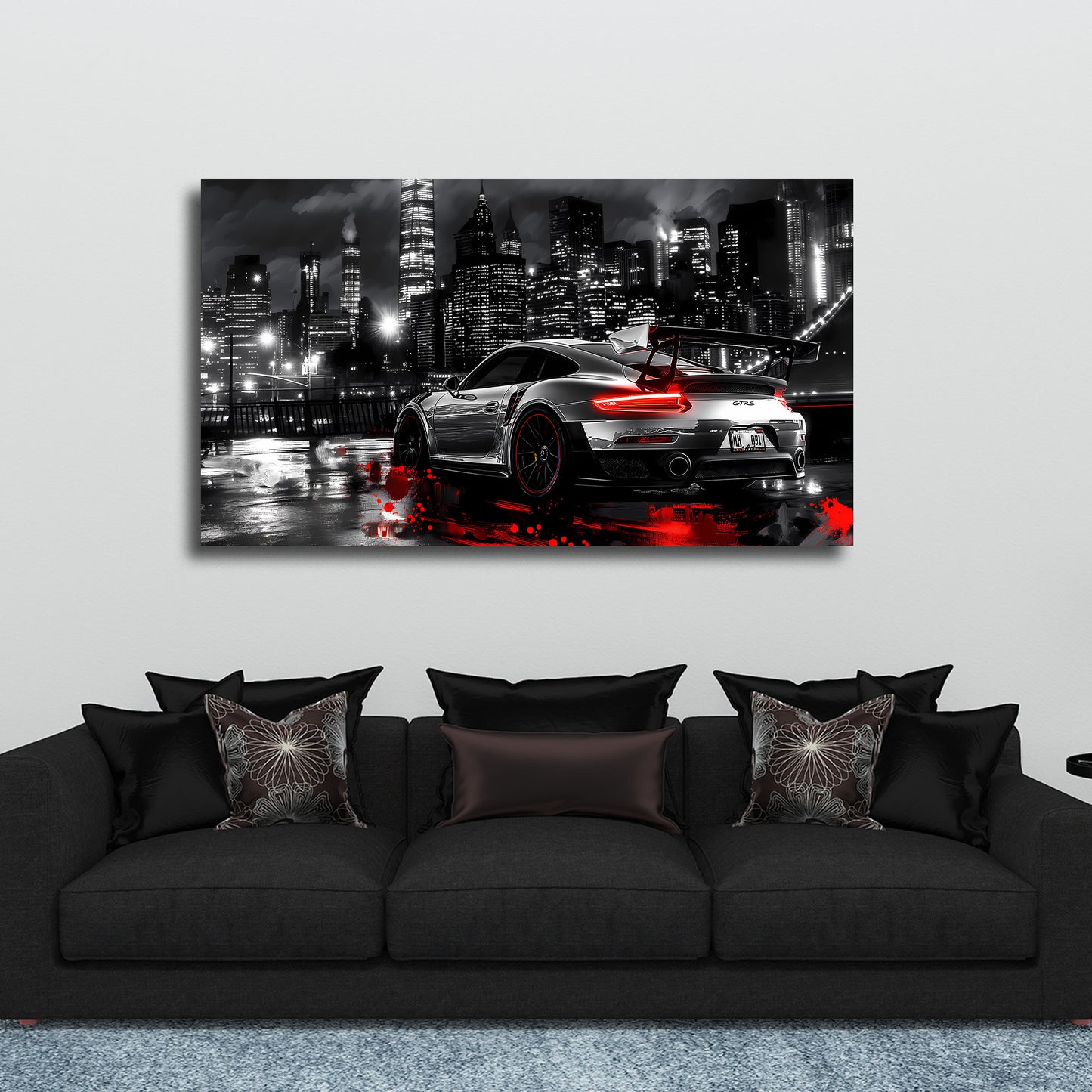 Sportwagen Nacht Skyline Urban Speed Wandbild