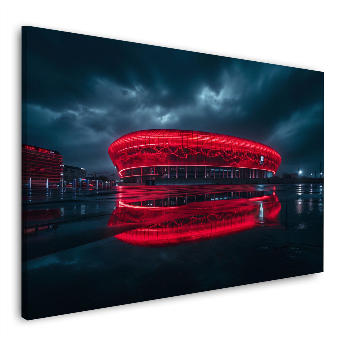Stadion in München bei Nacht in rotem Licht Wandbild