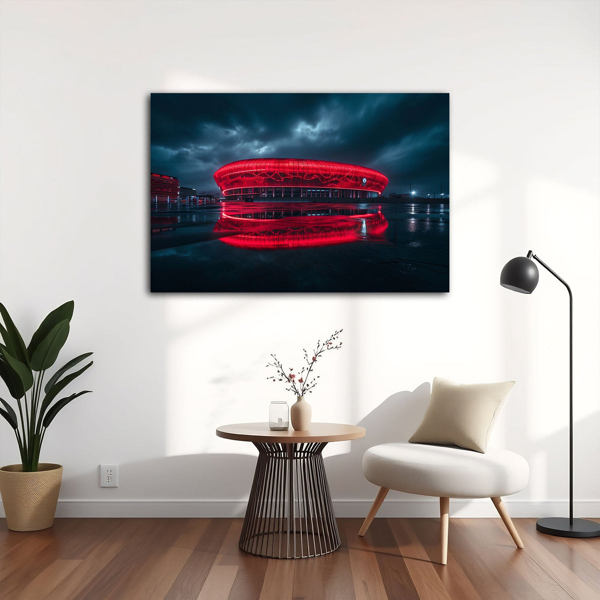 Stadion in München bei Nacht in rotem Licht Wandbild