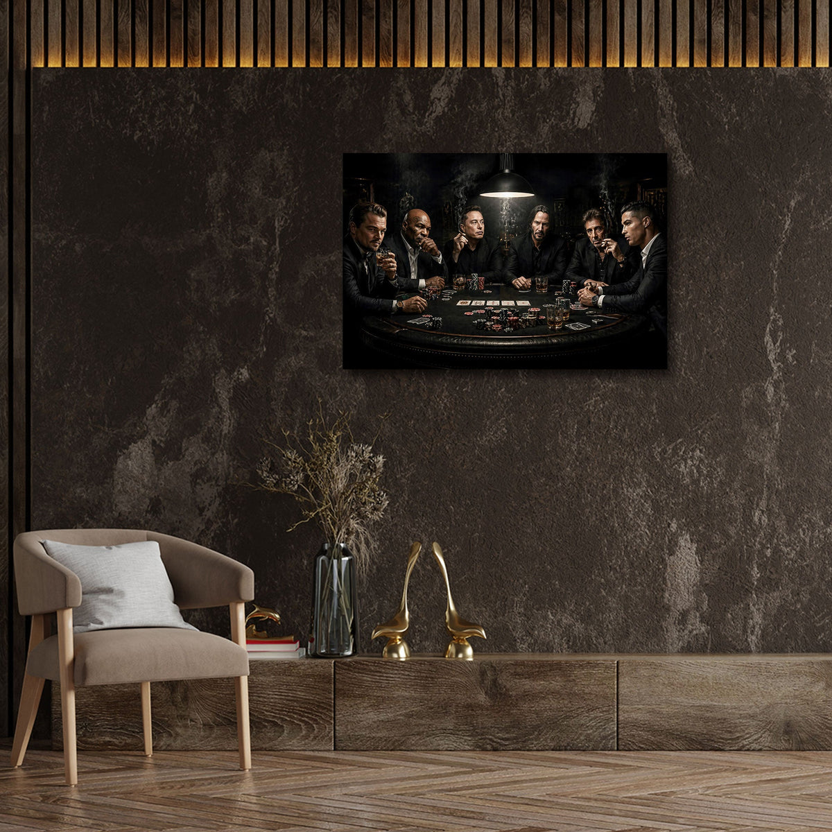 Stars und Legenden am Pokertisch in dunkler Optik Wandbild