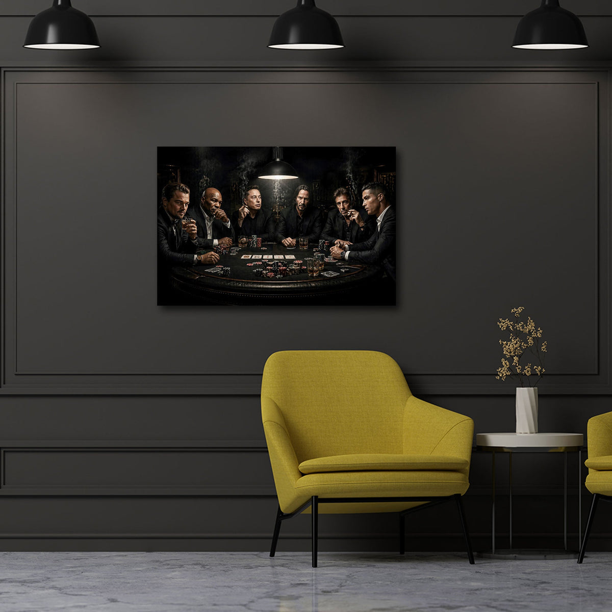 Stars und Legenden am Pokertisch in dunkler Optik Wandbild