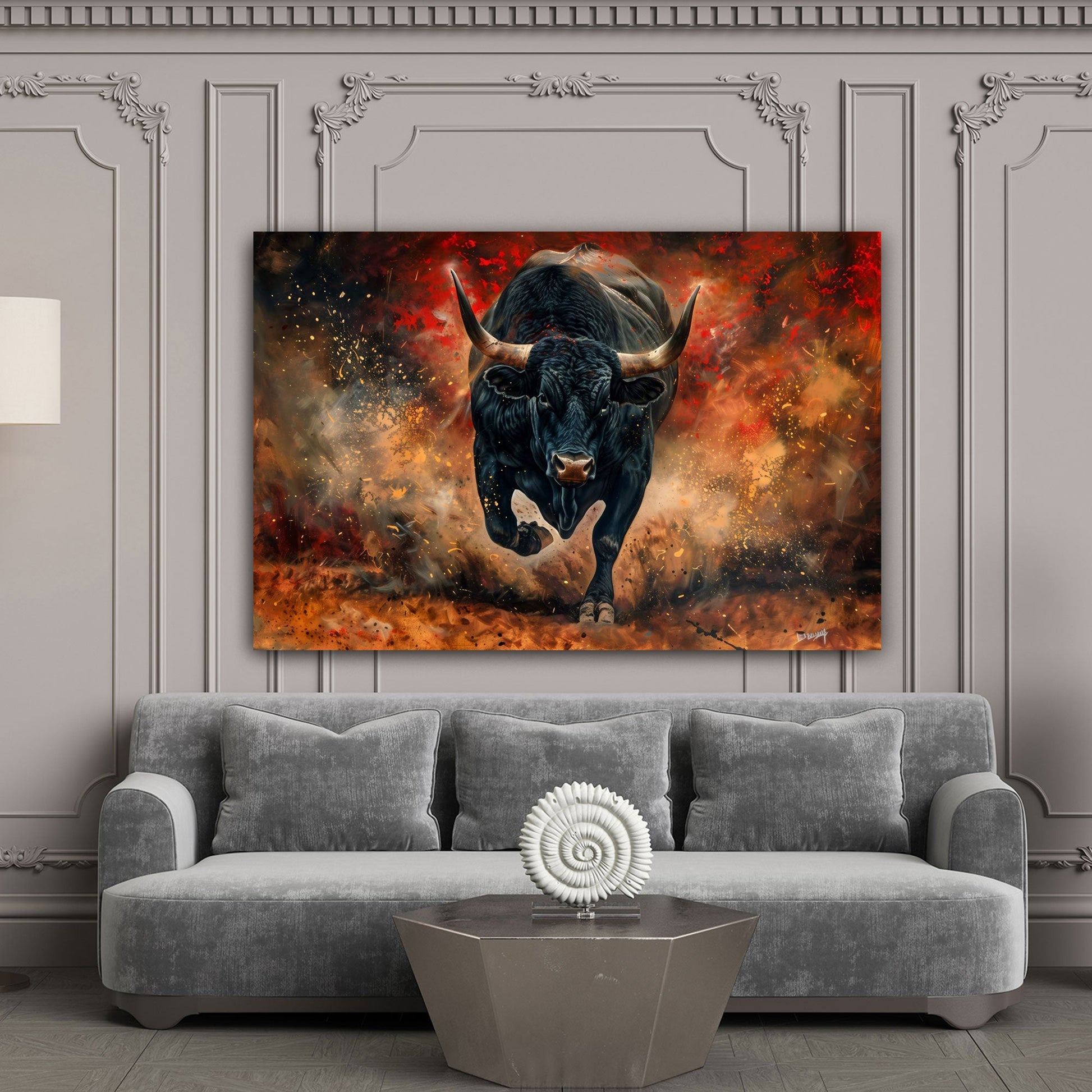 Stier Aktionsportrait in lebhaften Farben Wandbild