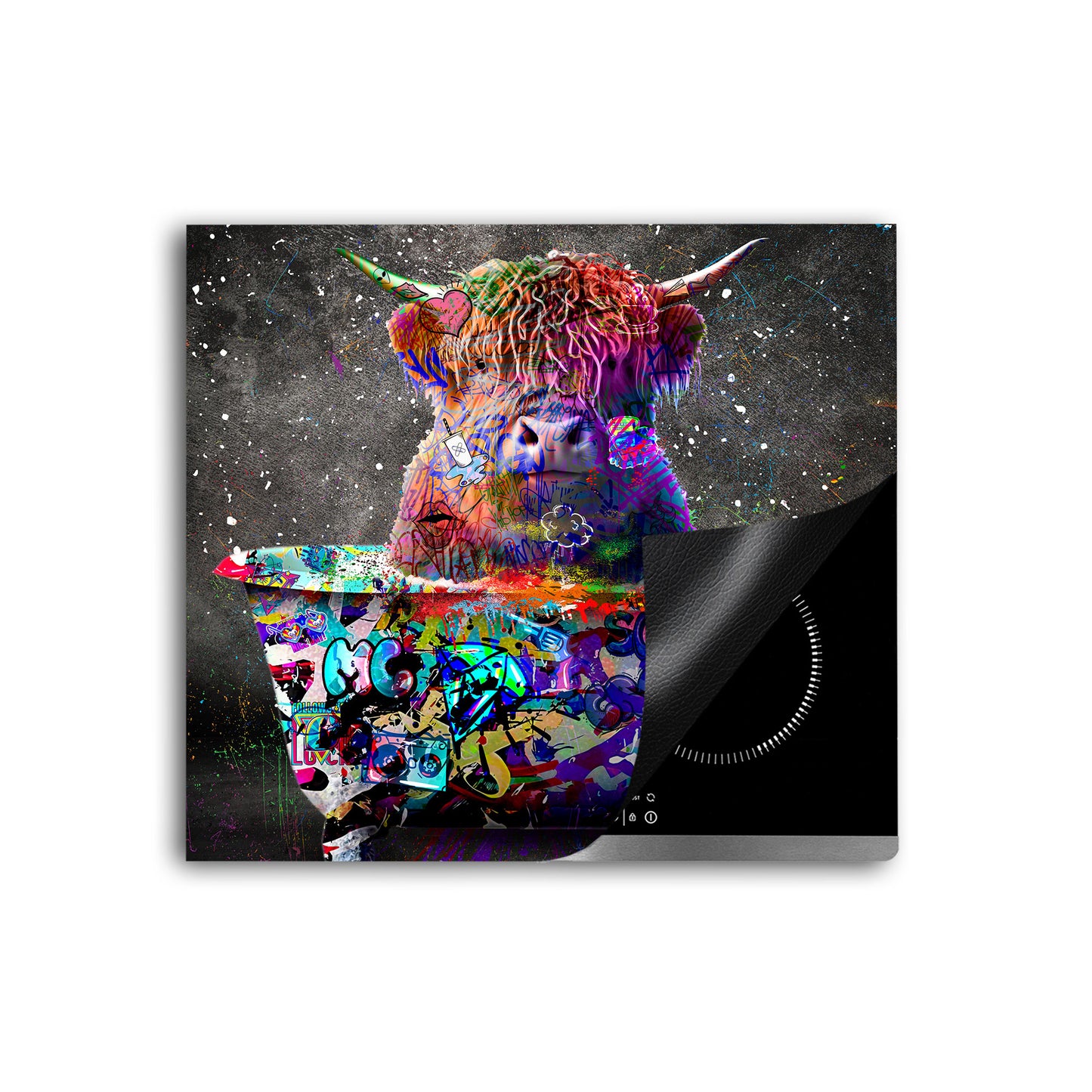 Stier in Badewanne Graffiti Herdabdeckplatte Induktionsschutz für Ceranfeld & Küche Deko