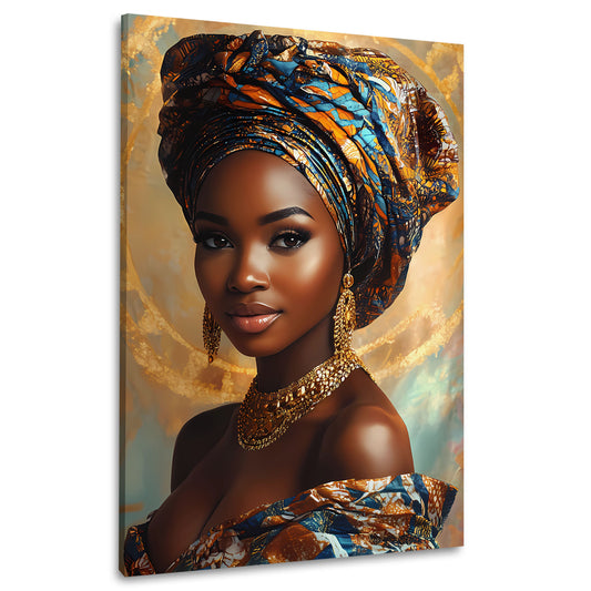 Stilvolle Afrikanerin mit Schmuck und traditioneller Kleidung Wandbild