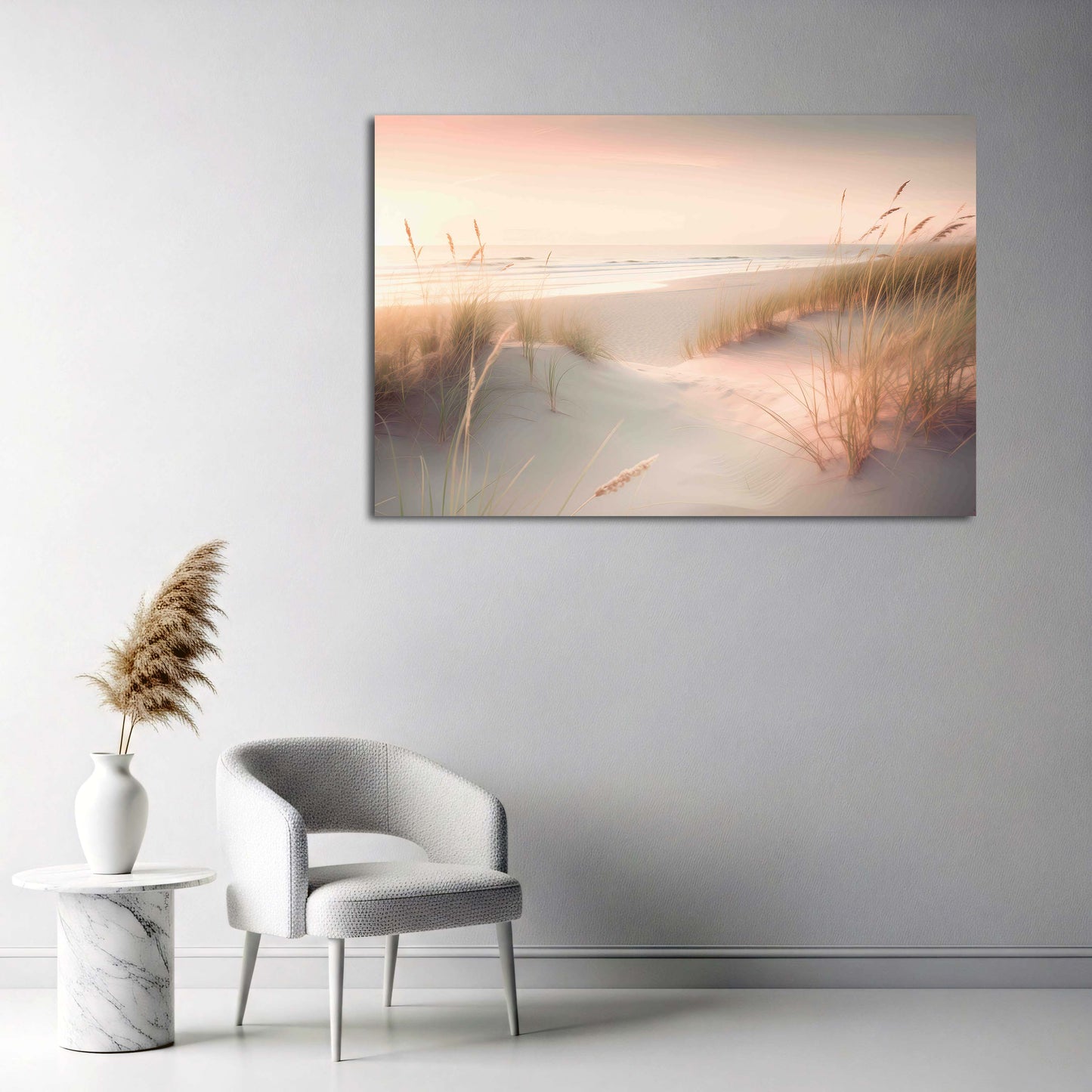 Strand Dünen Meer Sonnenuntergang Pastellfarben Wandbild