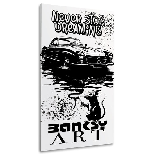 Street Art Auto mit Ratte schwarz weiß BANKSY-ART Wandbild