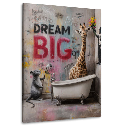 Street Art Badewanne Ratte und Giraffe Dream Big Graffiti Wandbild
