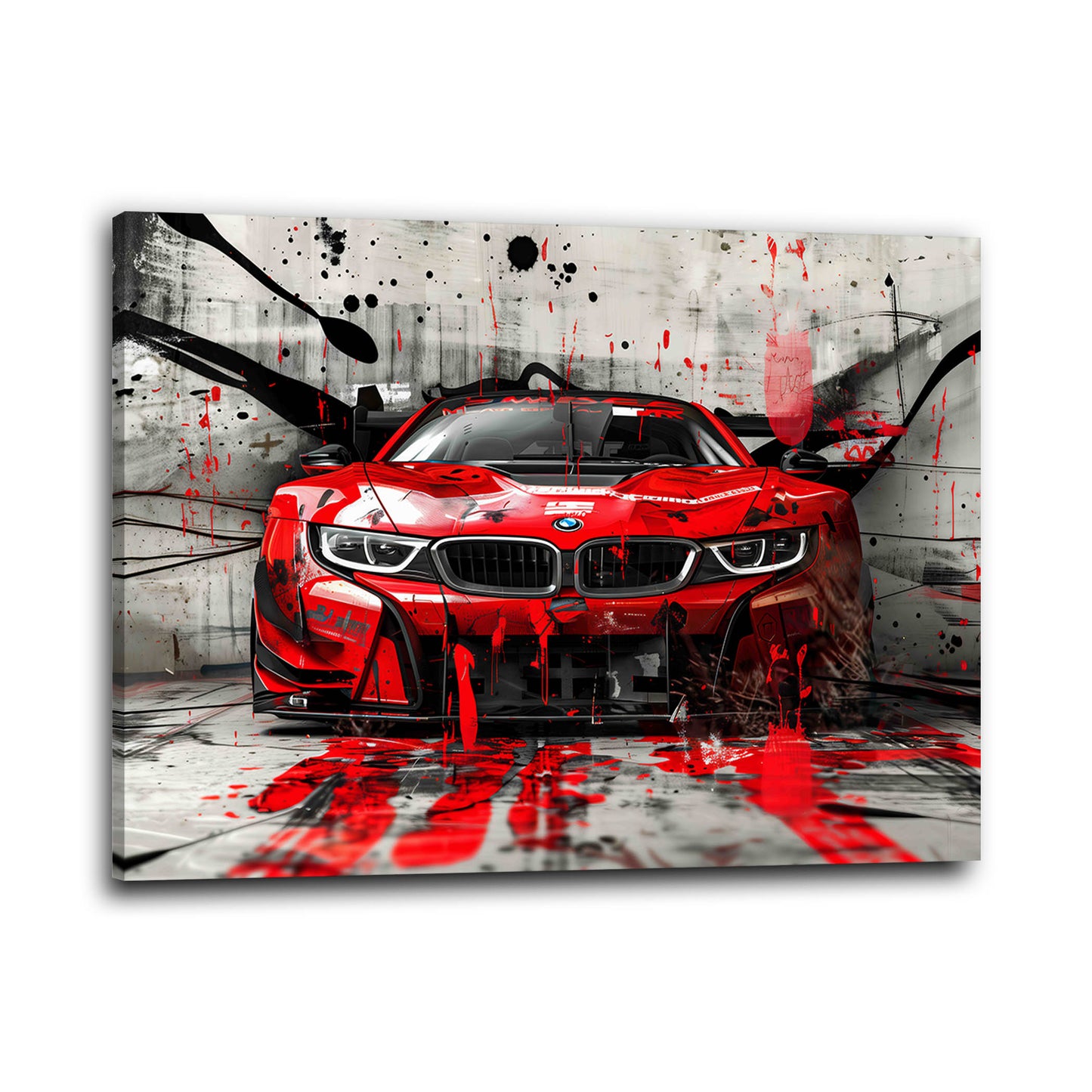 Street Art BMW Sportwagen rot Graffiti Style Wandbild