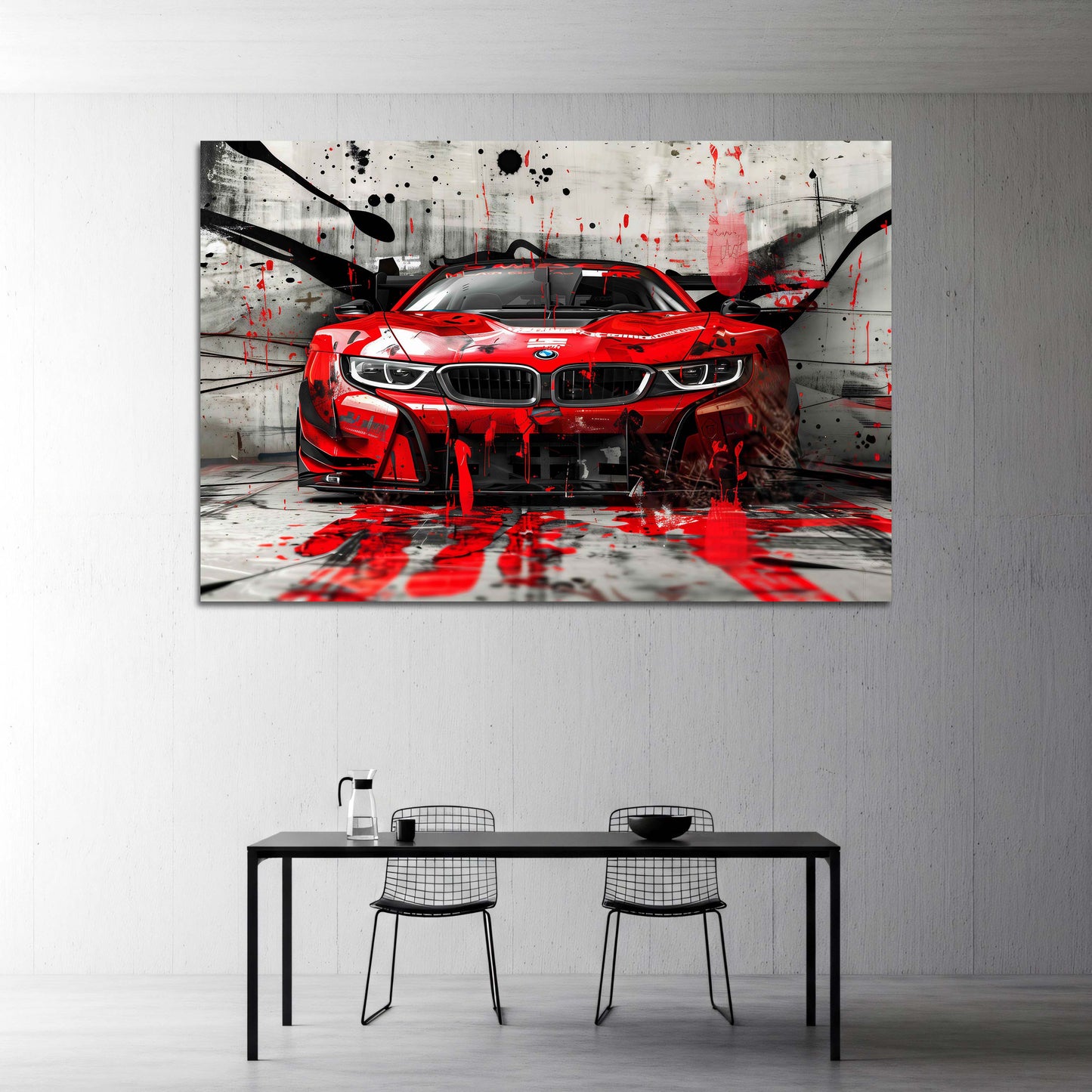 Street Art BMW Sportwagen rot Graffiti Style Wandbild