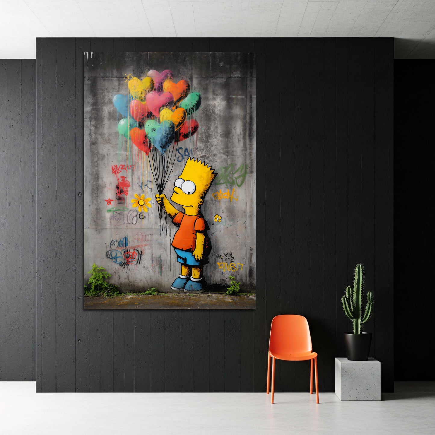 Street Art Bart Comic Junge Herzballons Graffiti Wandbild