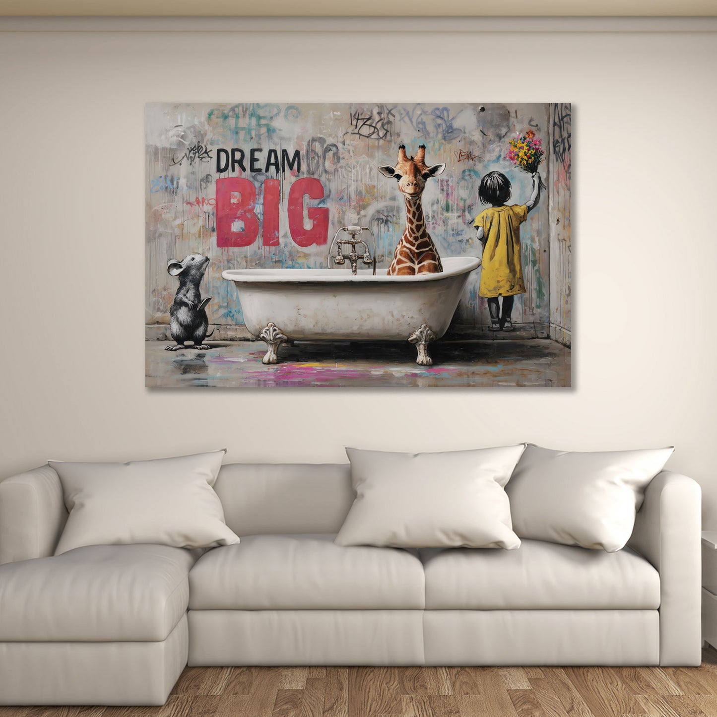 Street Art Dream Big Giraffe Badewanne Ratte Wandbild