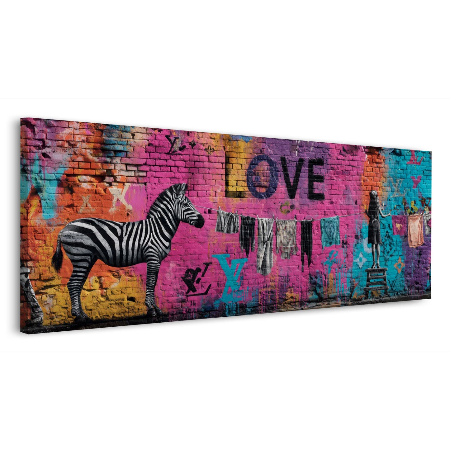 Street Art Graffiti Zebra Love Schrift Mädchen Wäscheleine Wandbild