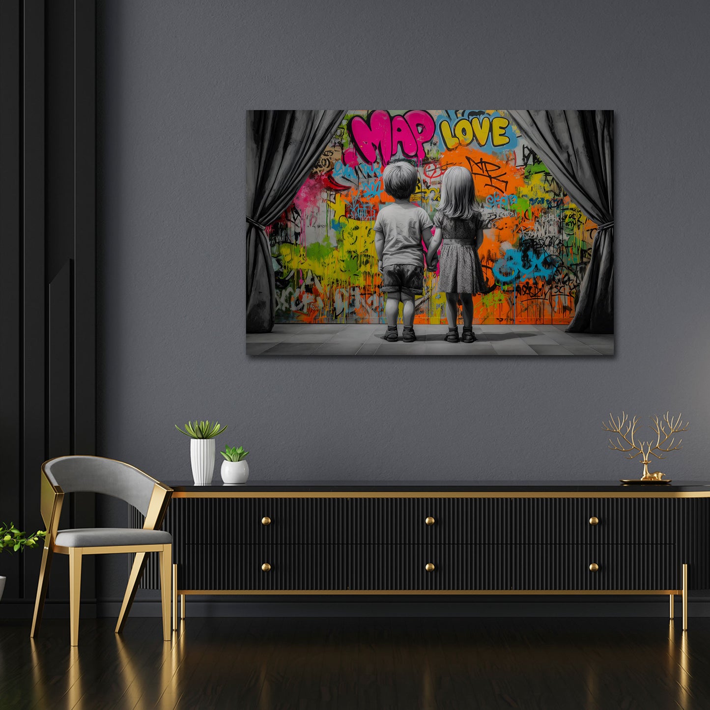 Street Art Kinder Hand in Hand Liebe Graffiti Wandbild