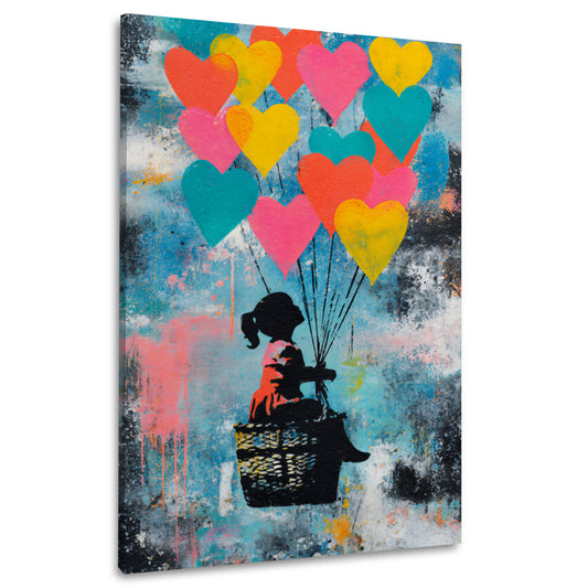 Street Art Mädchen Herz Ballons bunt Liebe Wandbild