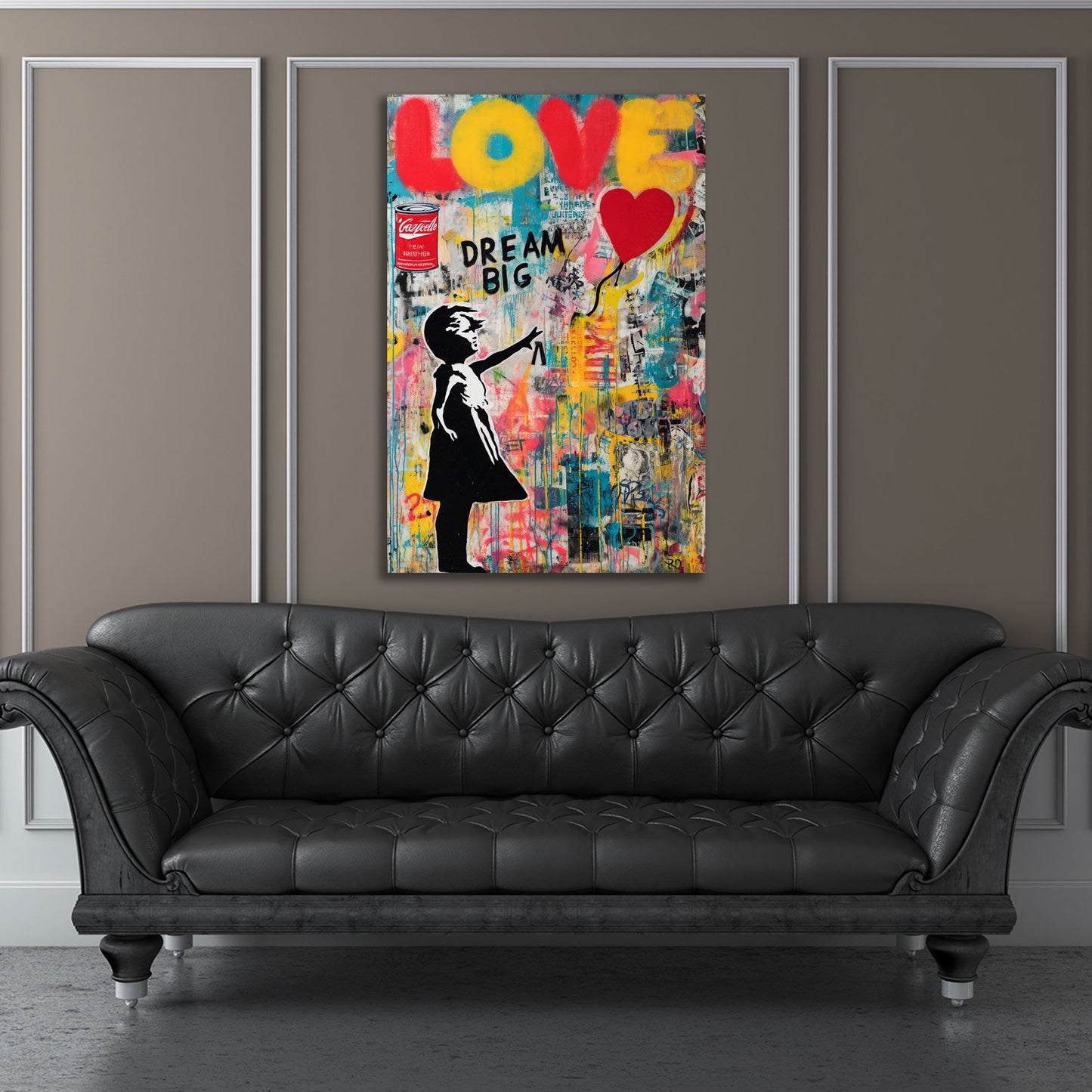 Street Art Mädchen Herzballon Love Dream Big Motivation Wandbild