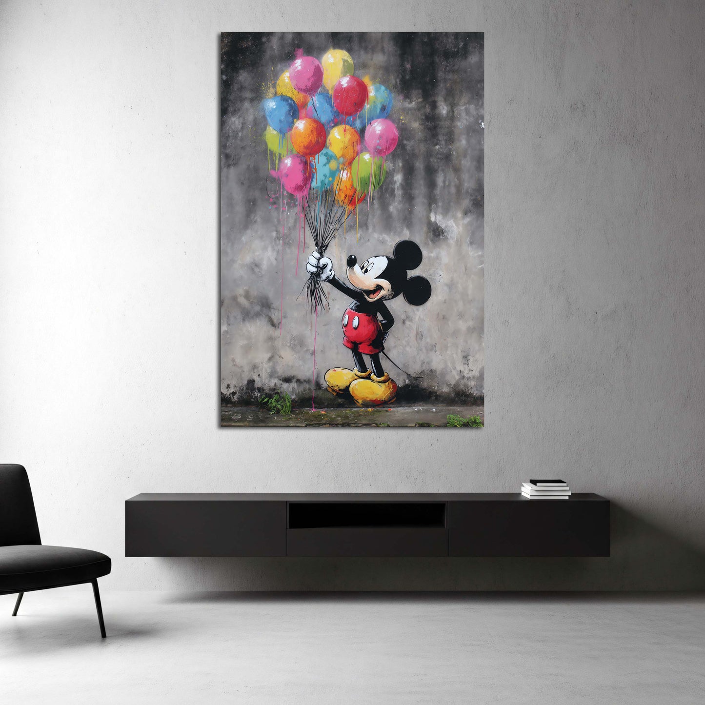 Street Art Micky bunt Ballons Graffiti Comic Wandbild