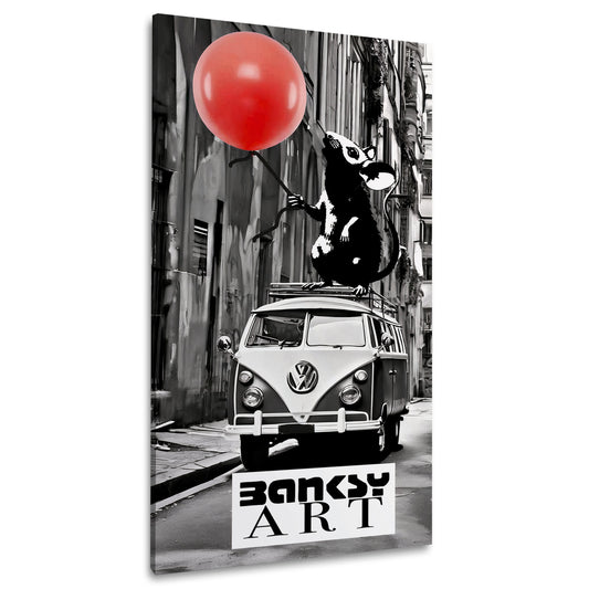 Street Art Ratte mit rotem Ballon auf Van BANKSY-ART Wandbild